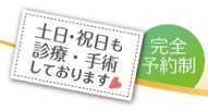 土・日・祝日も診療・手術しております、完全予約制